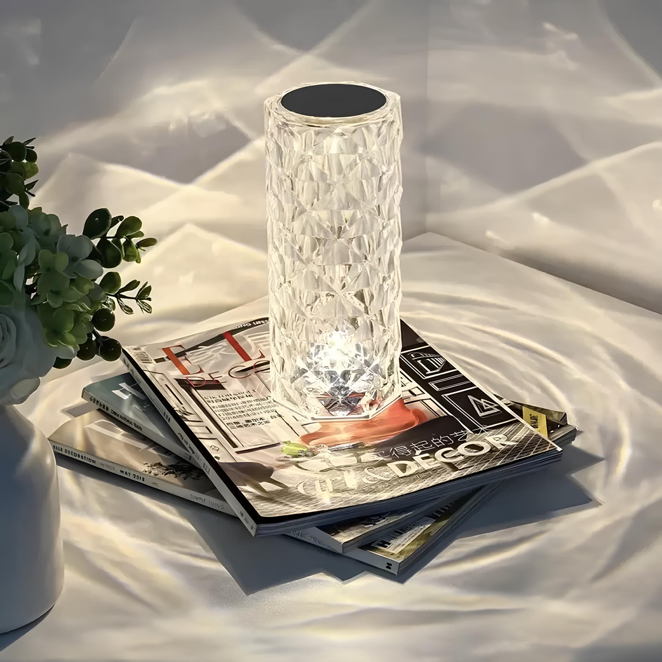 Aurora – Lámpara de mesa de cristal con control táctil – Regulable y recargable