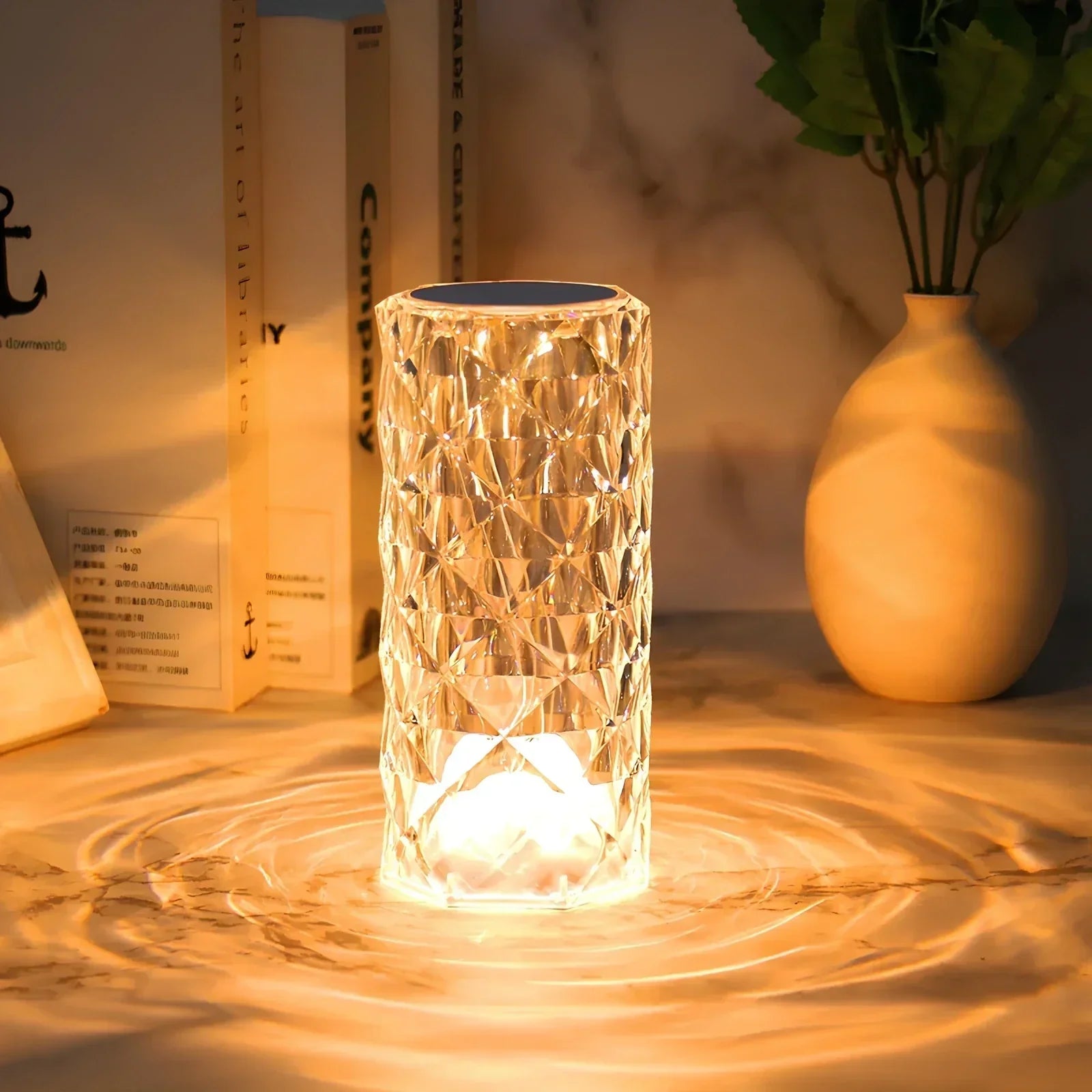 Aurora – Lámpara de mesa de cristal con control táctil – Regulable y recargable