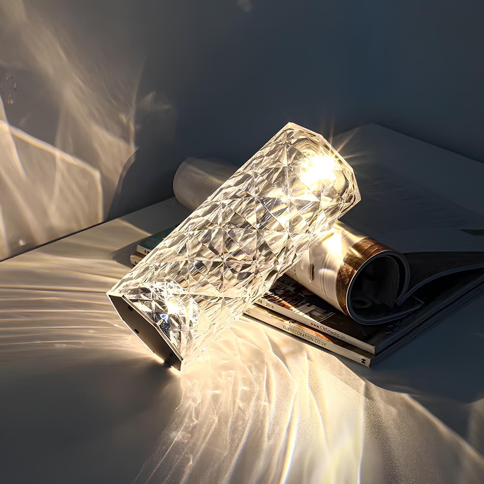 Aurora – Lámpara de mesa de cristal con control táctil – Regulable y recargable