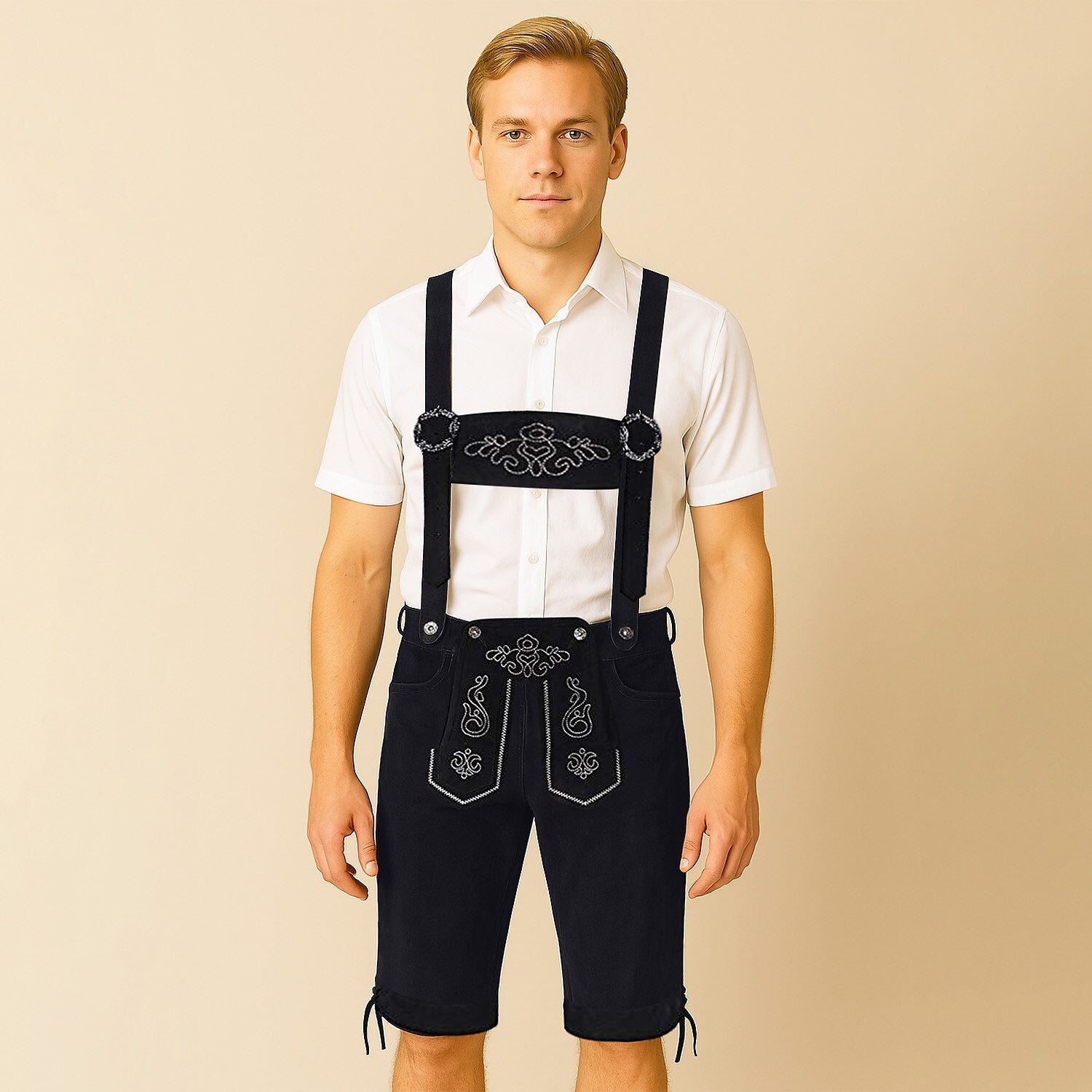 Alpenkraft – Leather shorts in wild leather look with embroidery – Oktoberfest men