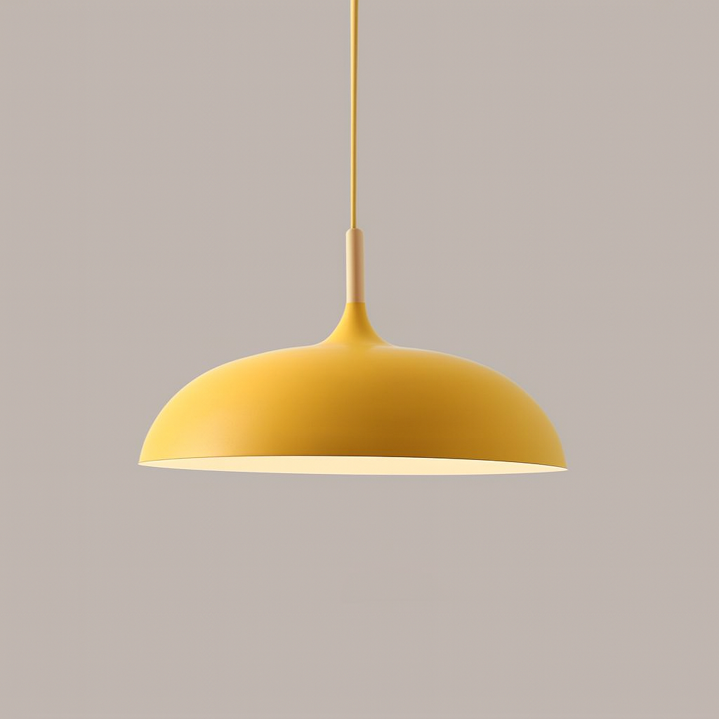 Pastelume – Retro pendant lamp with wood & pastel-colored metal shade