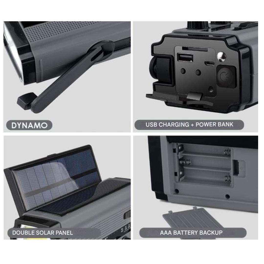 SafeWave 3-in-1 Noodradio met Dynamo, Zonnepaneel & Powerbank