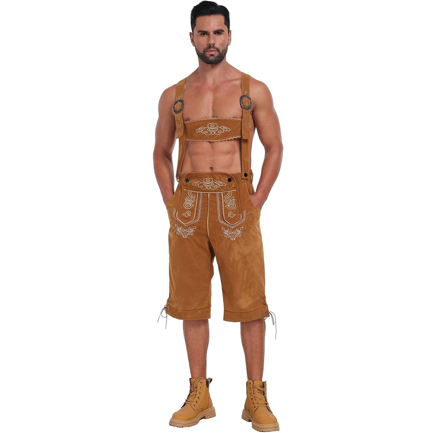 Bergkönig – Heren-Lederhose met Borduursel & Bretels – Oktoberfest Look