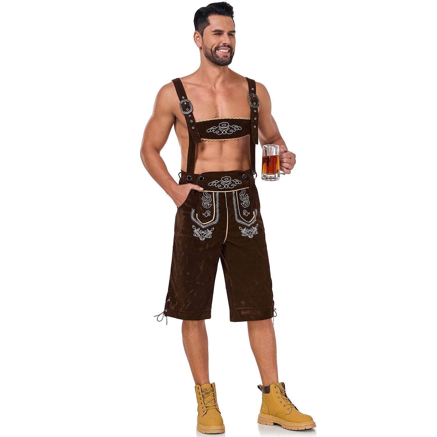 Bergkönig – Heren-Lederhose met Borduursel & Bretels – Oktoberfest Look