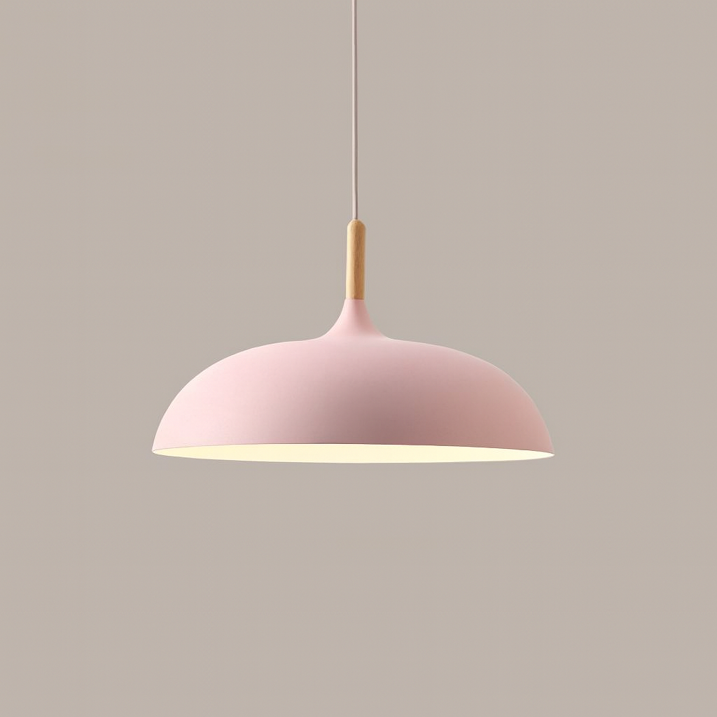 Pastelume – Retro pendant lamp with wood & pastel-colored metal shade