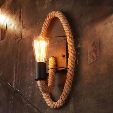 RusticRope – Vintage Rope Wall Lamp – Industrial Iron Retro Lighting