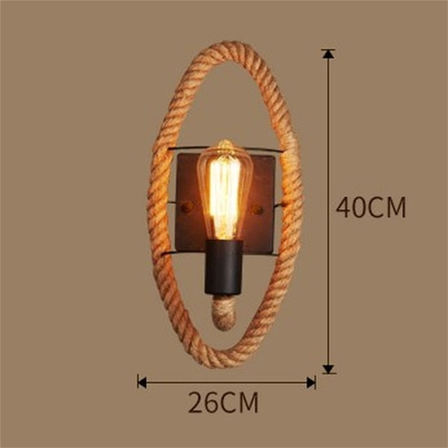 RusticRope – Vintage Rope Wall Lamp – Industrial Iron Retro Lighting
