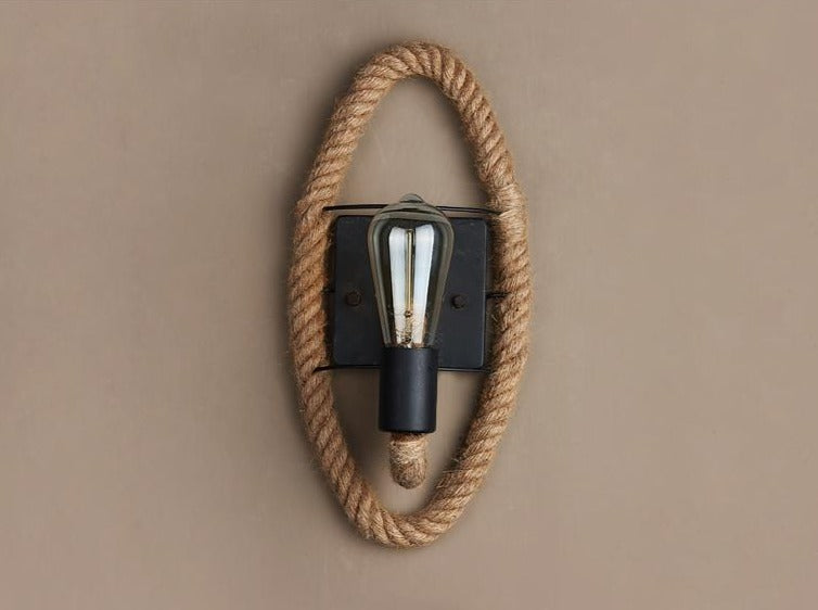 RusticRope – Vintage Rope Wall Lamp – Industrial Iron Retro Lighting