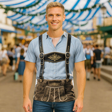 WiesnLook – Heren-T-Shirt met Lederhosen-Print – Oktoberfest Style
