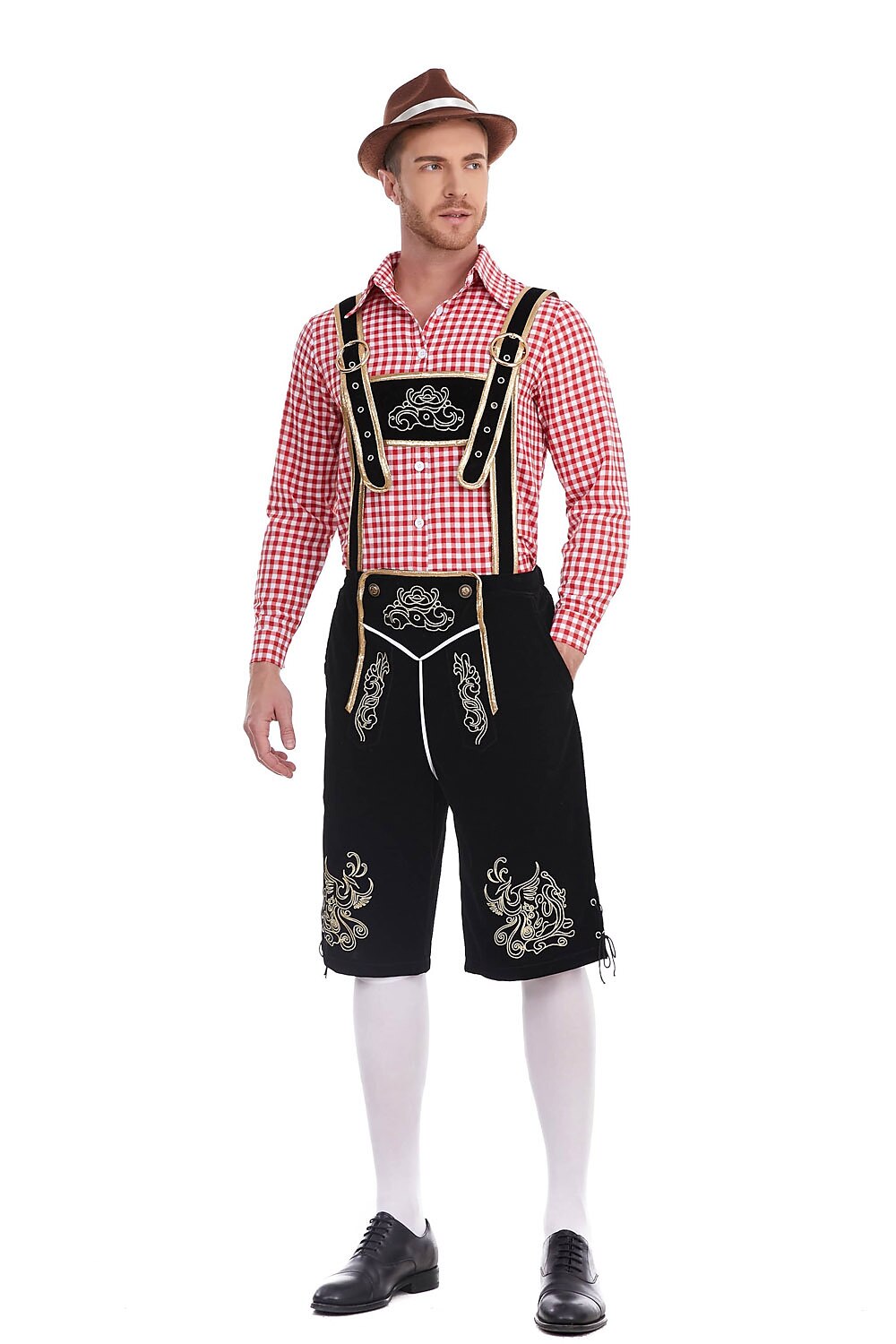 Heimatbursch – Conjunto de traje masculino con Lederhose bordado y camisa a cuadros
