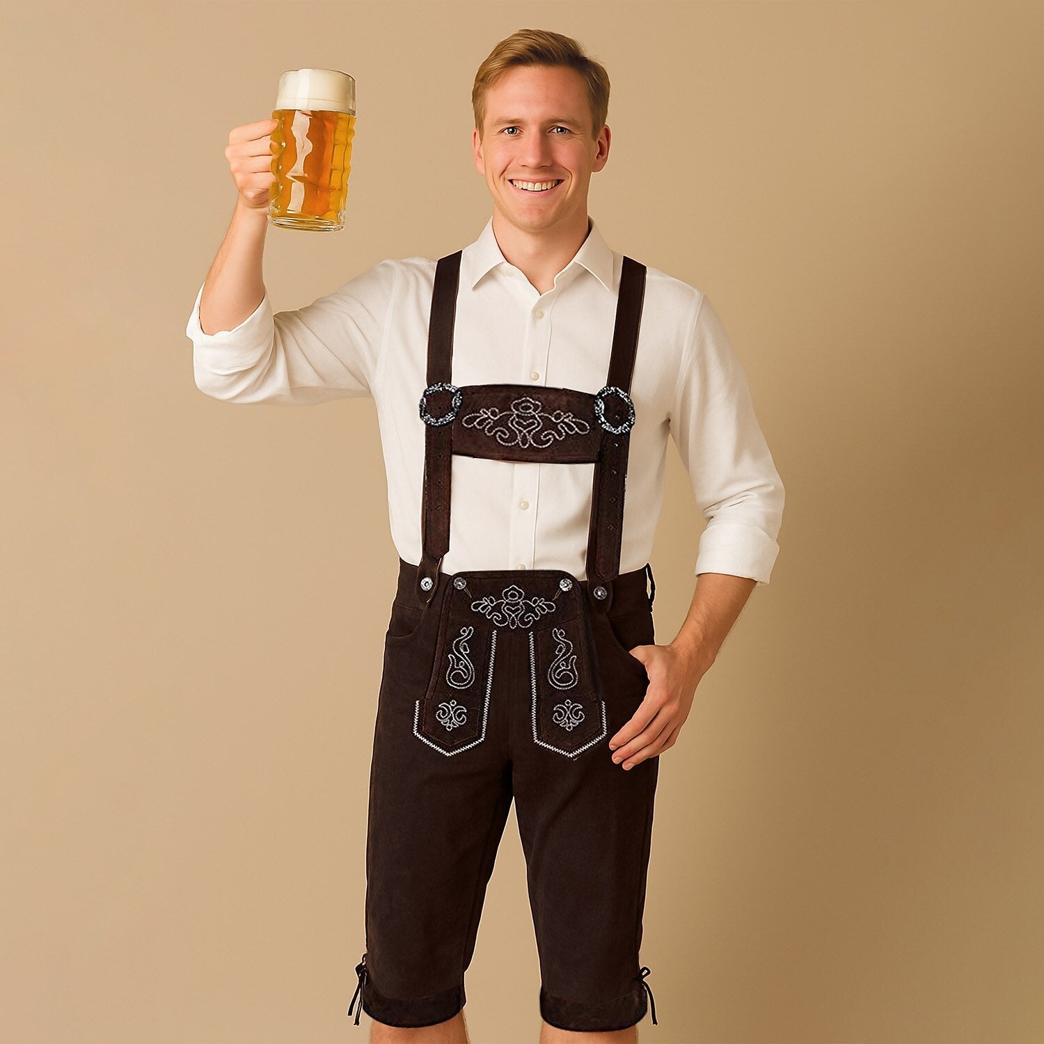 Alpenkraft – Leather shorts in wild leather look with embroidery – Oktoberfest men