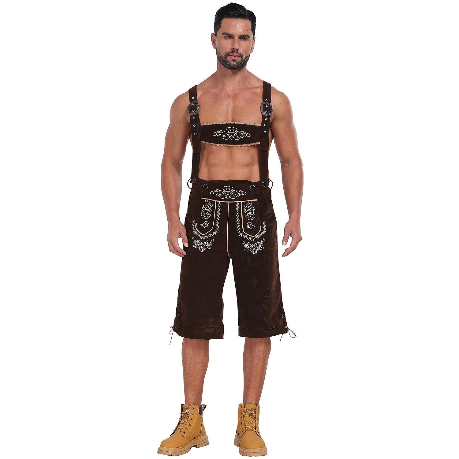 Bergkönig – Heren-Lederhose met Borduursel & Bretels – Oktoberfest Look