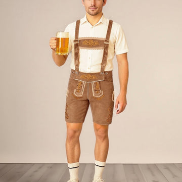 AlpenKraft – Heren Lederhosen-Shorts met Borduursel – Bruin of Zwart