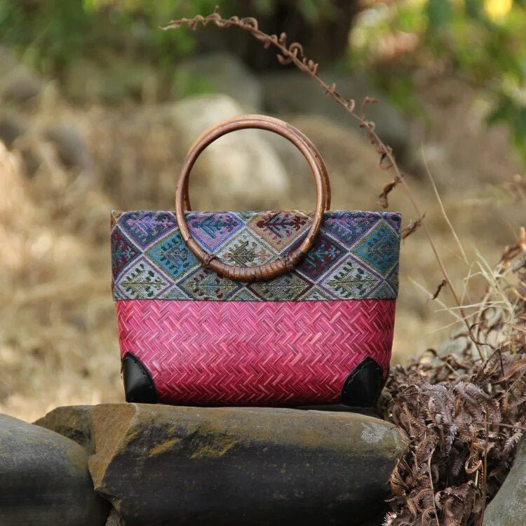Melzano Sakura | Strand en Boho Stijl Modieuze tas van geweven bamboe