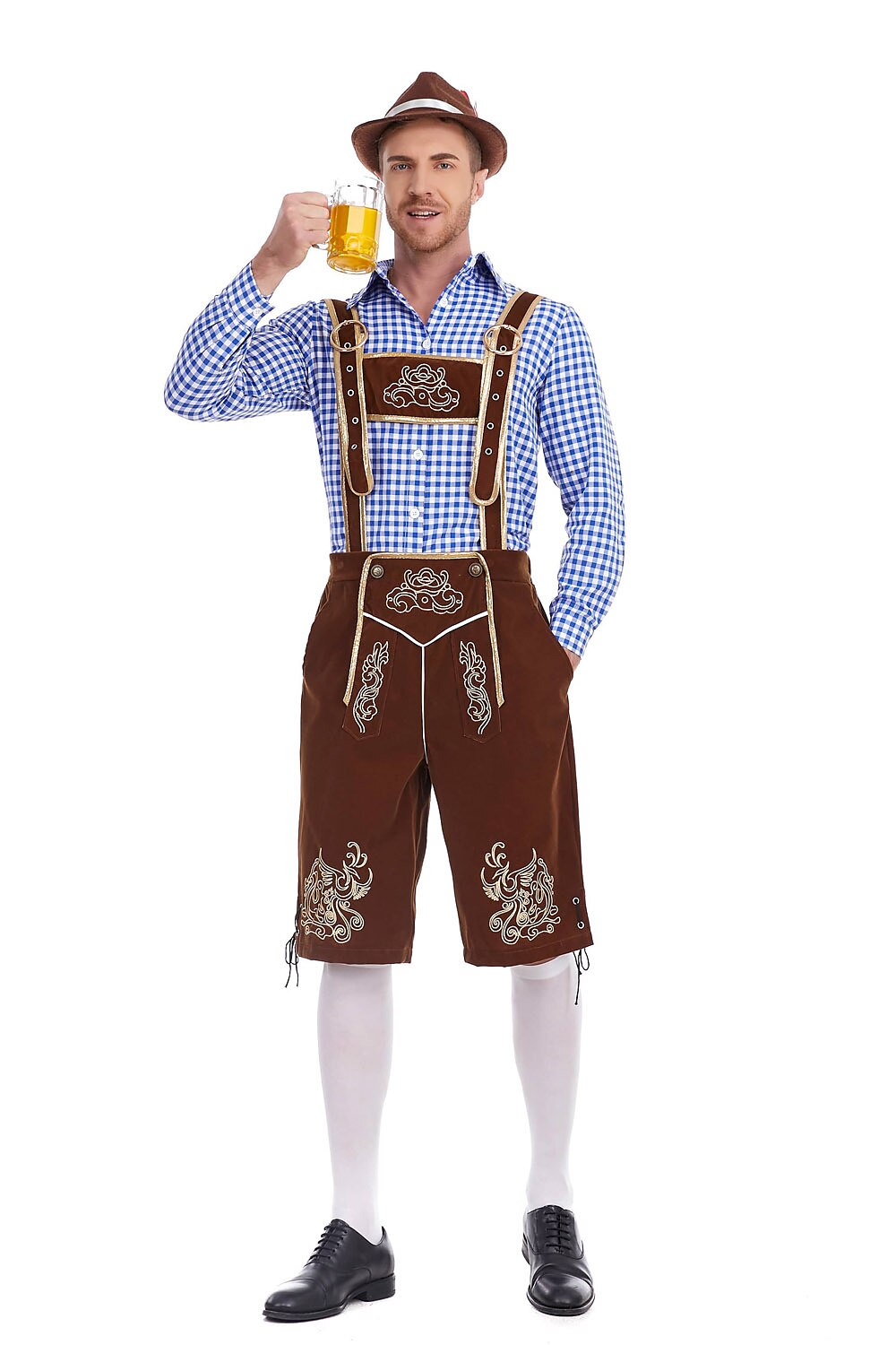 Heimatbursch – Conjunto de traje masculino con Lederhose bordado y camisa a cuadros