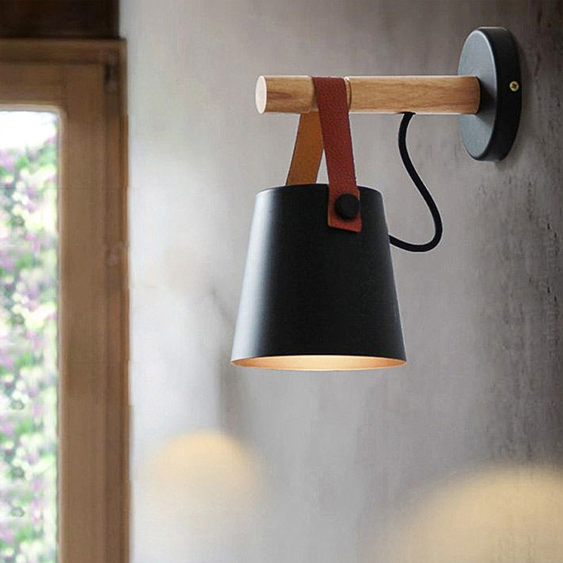 Luminara - Scandinavian wall lamp with wood & leather accent