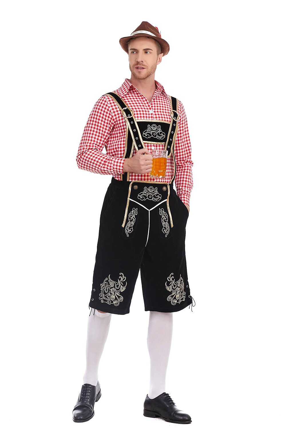Heimatbursch – Conjunto de traje masculino con Lederhose bordado y camisa a cuadros