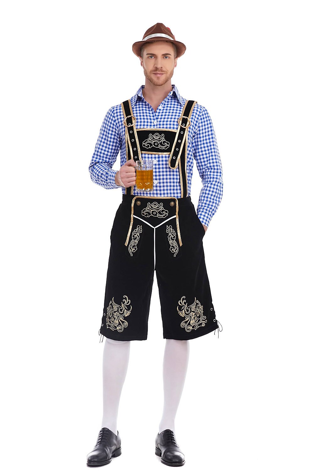 Heimatbursch – Conjunto de traje masculino con Lederhose bordado y camisa a cuadros