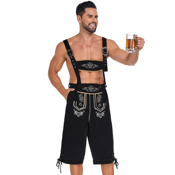 Bergkönig – Heren-Lederhose met Borduursel & Bretels – Oktoberfest Look