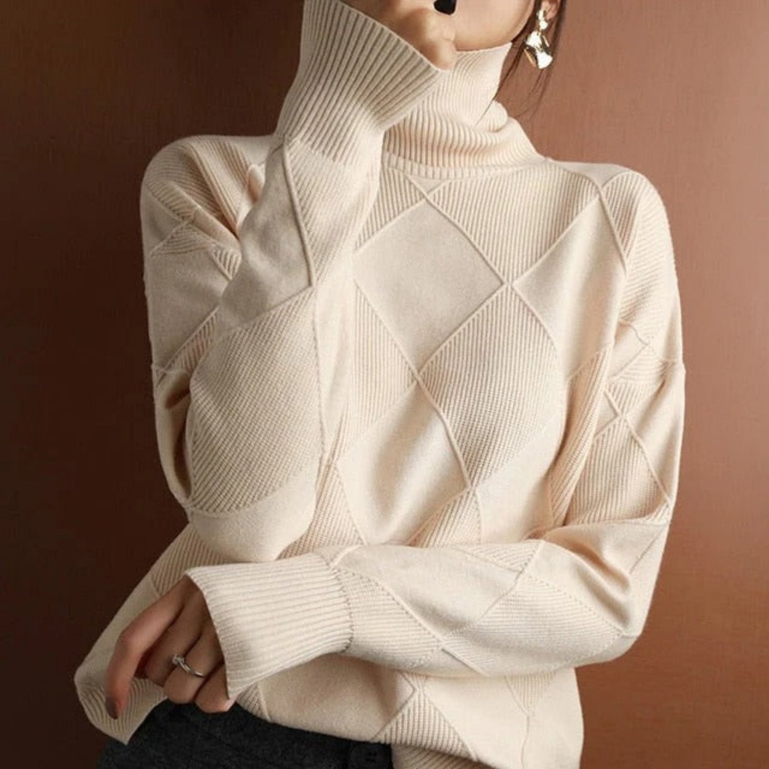 Veloria – Women's Cotton Turtleneck Sweater, Classic & Warm