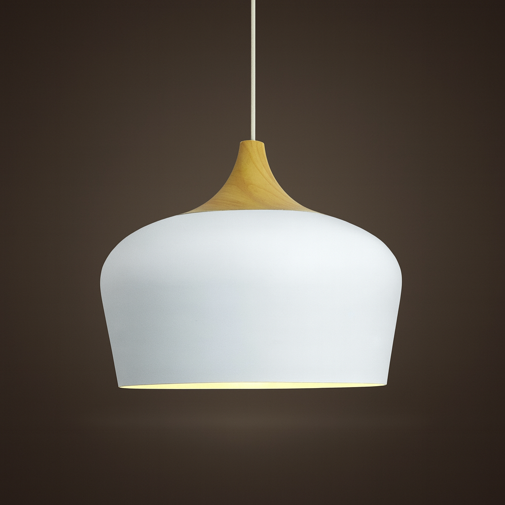 Pastelume – Retro pendant lamp with wood & pastel-colored metal shade