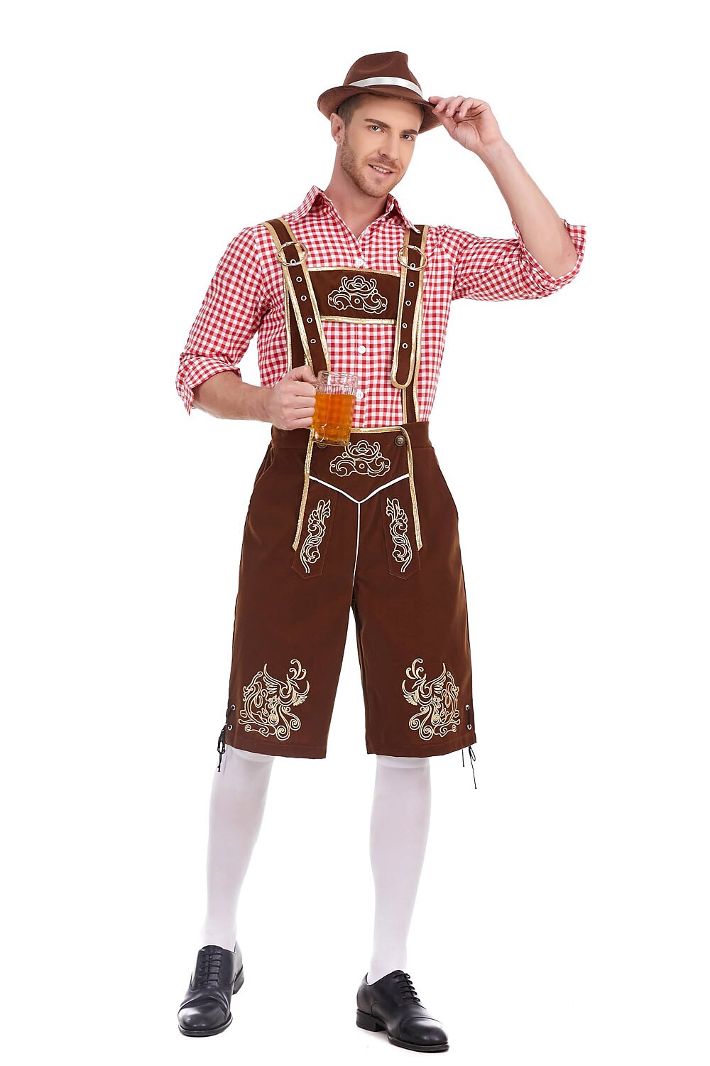 Heimatbursch – Conjunto de traje masculino con Lederhose bordado y camisa a cuadros