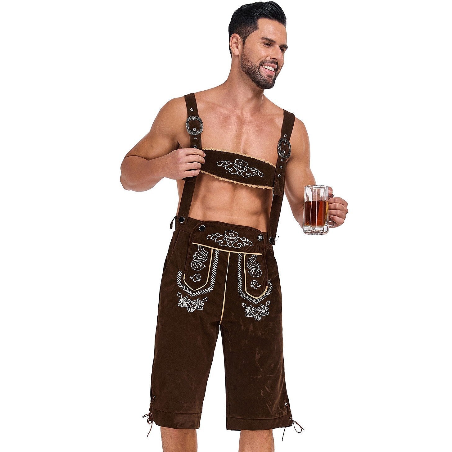Bergkönig – Heren-Lederhose met Borduursel & Bretels – Oktoberfest Look