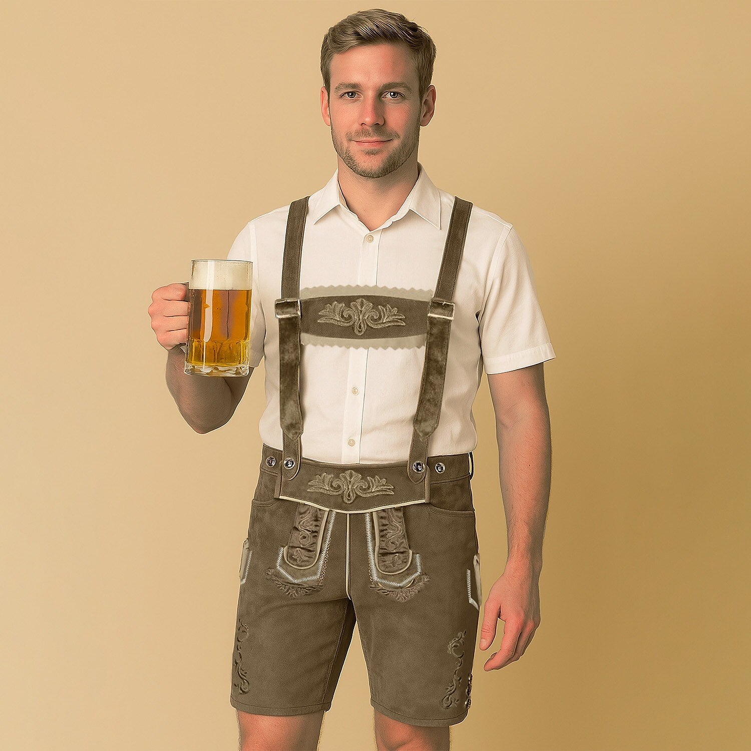 AlpenKraft – Heren Lederhosen-Shorts met Borduursel – Bruin of Zwart