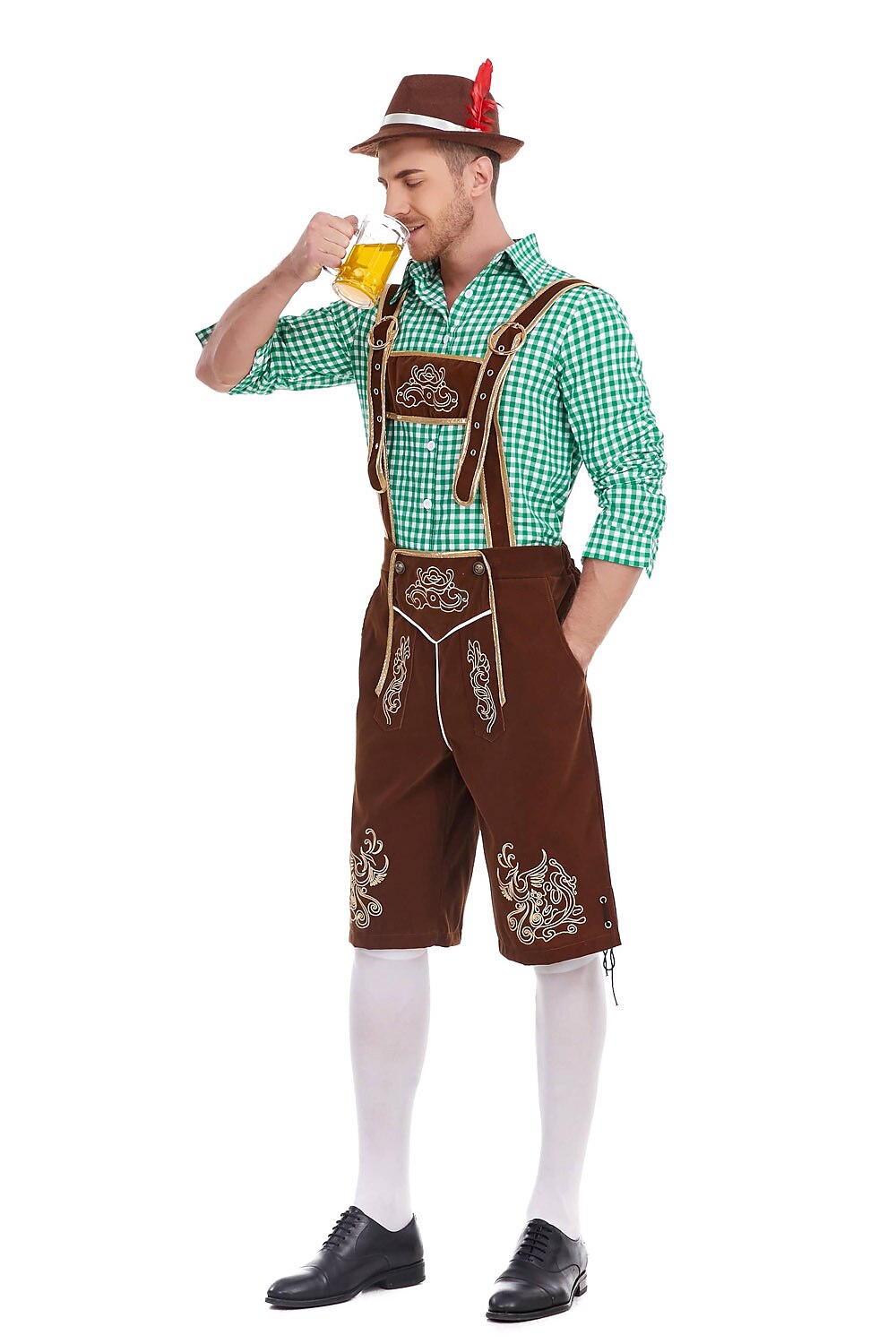Heimatbursch – Conjunto de traje masculino con Lederhose bordado y camisa a cuadros